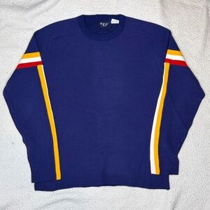 Vintage 1960s KP Blue Striped Knit Sweater: Size Large